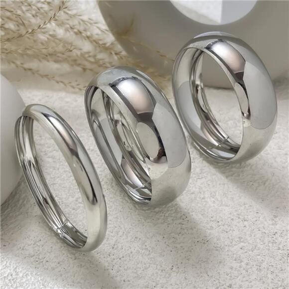 Chunky Bangle Bracelet | Gold & Silver Tone | Versatile Stacking Jewelry - Picture 3 of 3